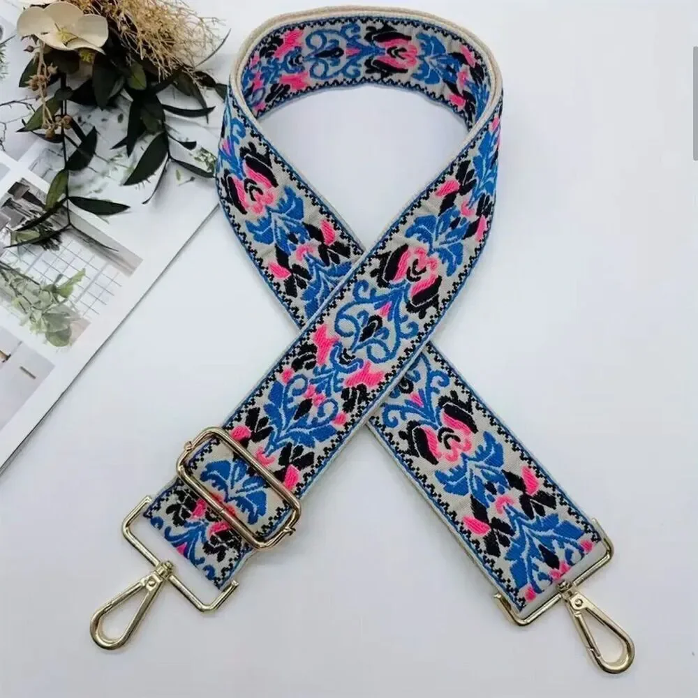 Boho Floral Embroidered Crossbody Bag Strap Multicolor Adjustable Hippie